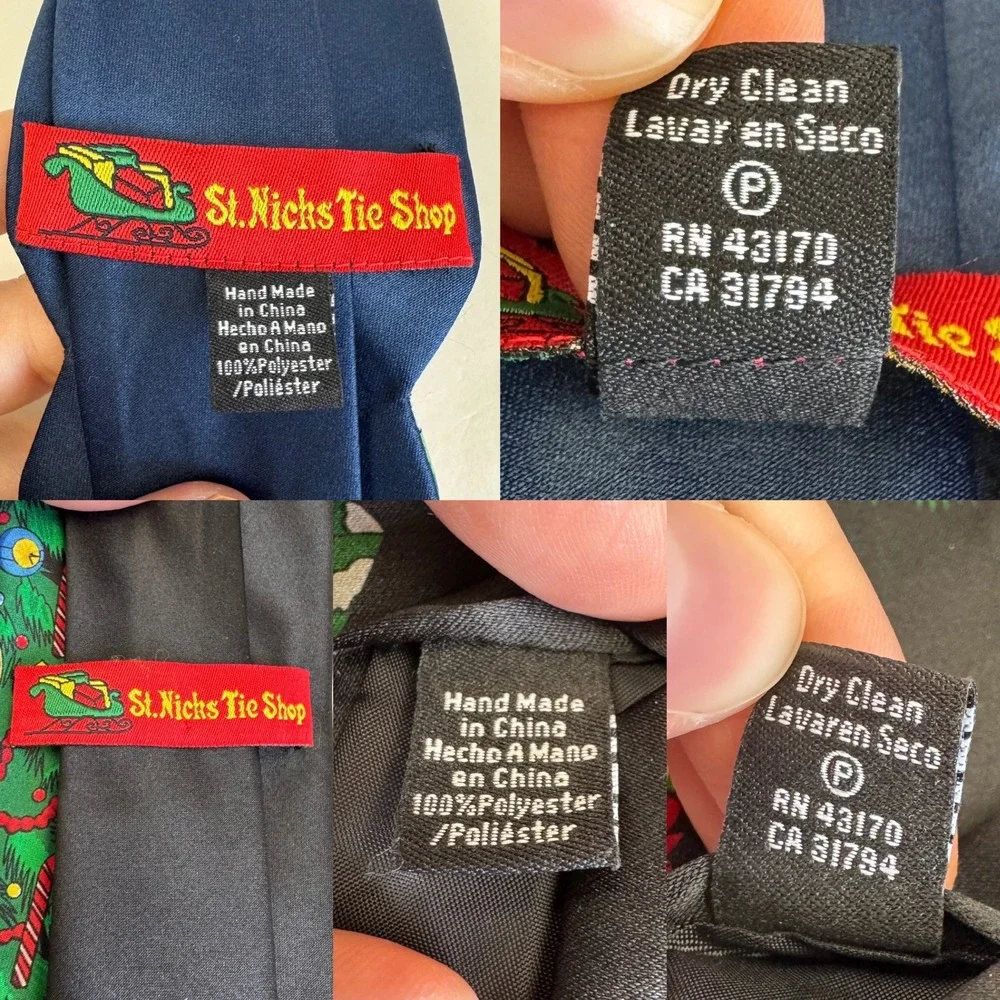 2 Vtg Holiday St Nicks Tie Shop Snowman Shape Santa Christmas Tree Polyester